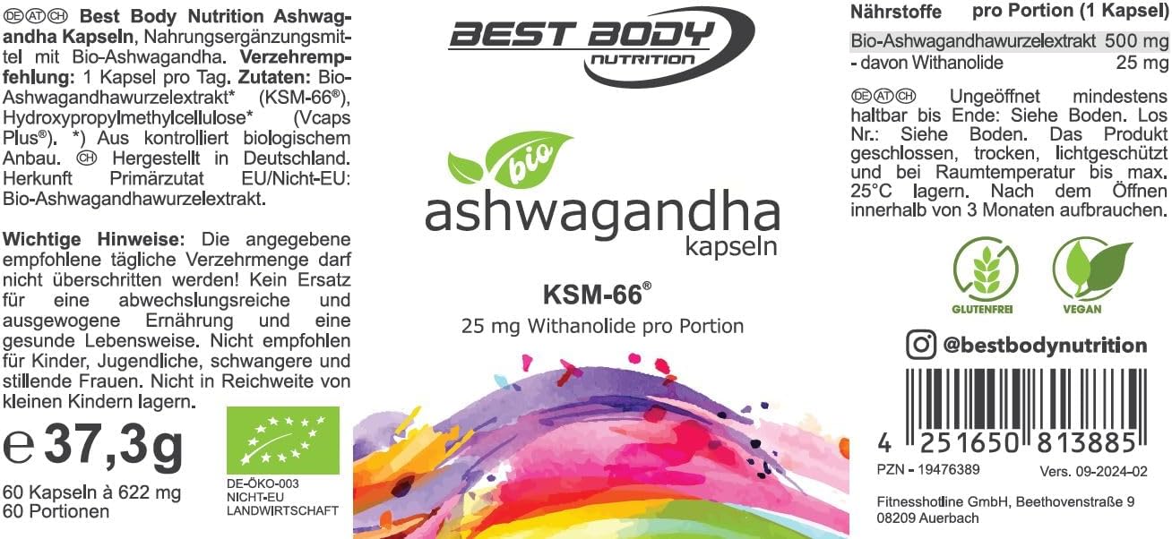 Best Body Nutrition Ashwagandha KSM 66 60 Kapseln Indischer Ginseng